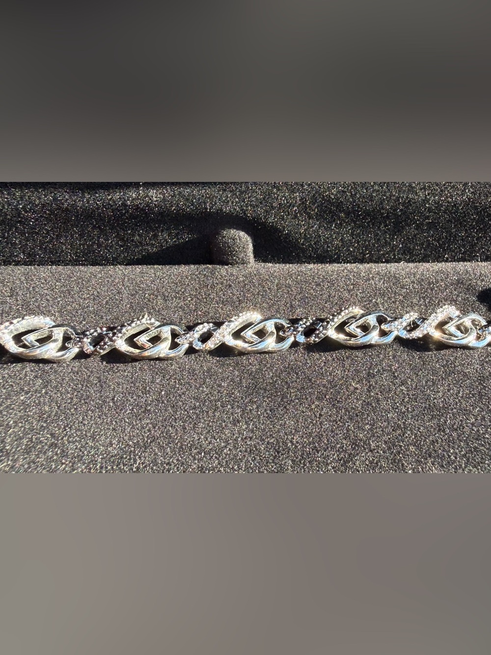 Black and White Diamond Heart Infinity Link Bracelet - Sterling Silver